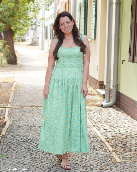 Viskose Webware Retro Blüten mint - Art-Déco Serie Vienna Coral von Swafing