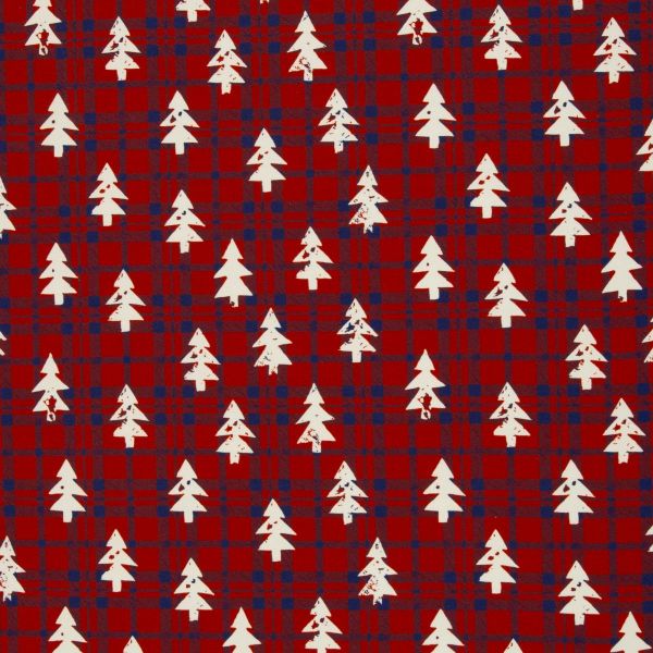 Sweat rot blau kariert mit Tannenbäumen Winter Weihnachten - French Terry Holly by Swafing