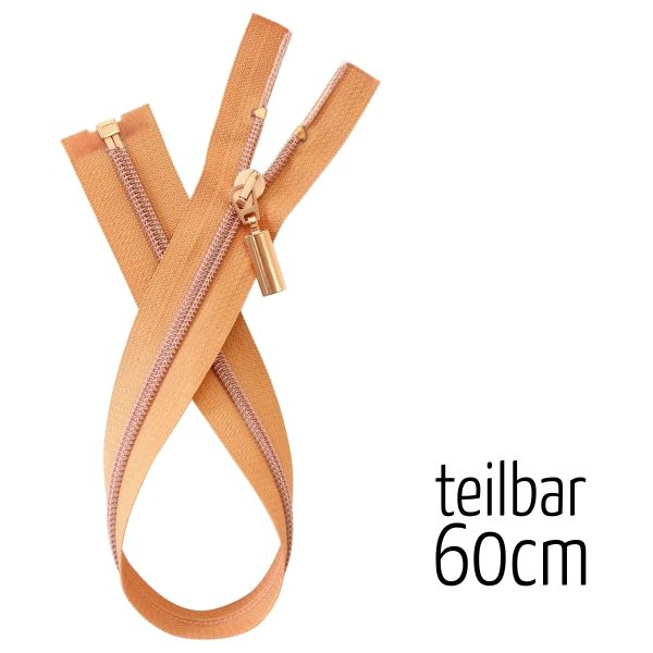 Reißverschluss kupfer metallic teilbar 60cm lang für Jacken