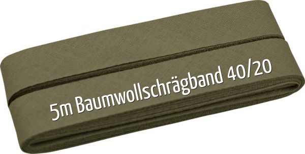 5m Schrägband aus Baumwolle olivgrün khaki - Baumwollschrägband 40/20/10