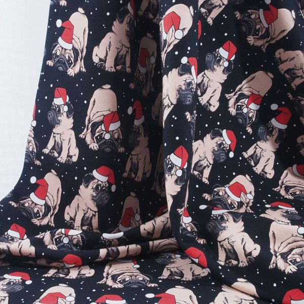 Sweat Mops Hund mit Zipfelmütze - French Terry Möpse Weihnachten Schnee Xmas