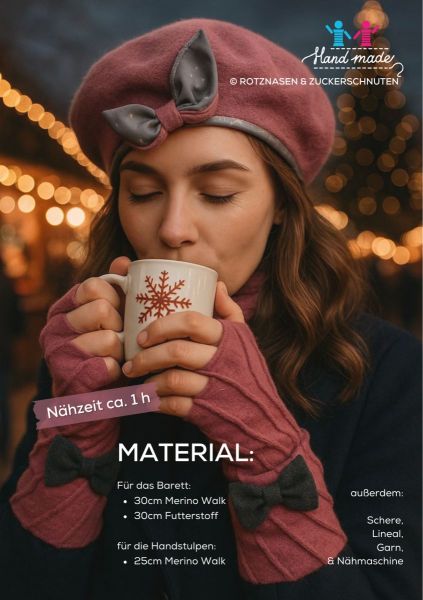 Schnittmuster Frosties Deluxe (Barett & Handstulpen) – Nähanleitung für Anfänger + Schleifen Special