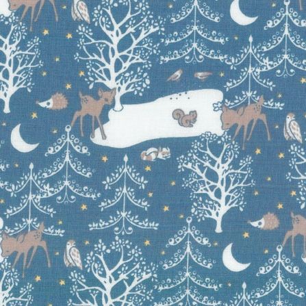 Baumwolle Reh Igel Eule Tannenbaum dunkelblau - Serie Kitzbühel von Westfalenstoffe Winterwald