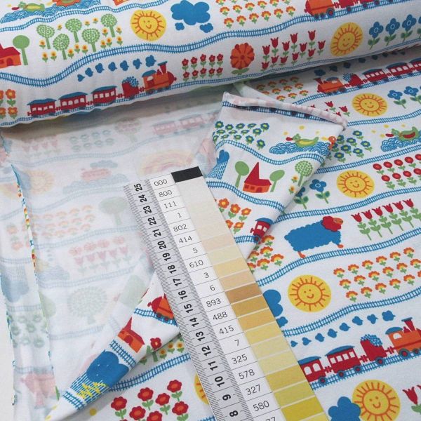 Jersey Eisenbahn - Retro Design Baumwolljersey byGraziela