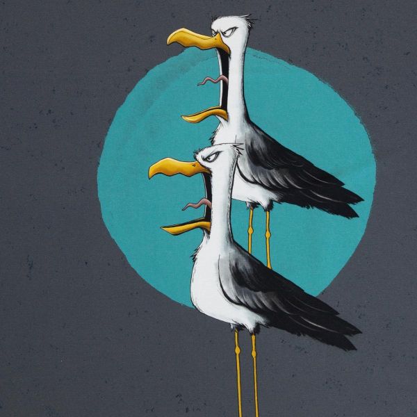 Dekostoff Möwe Ole "Shut up!" von Thorsten Berger - für Kissen Taschen 90x140cm