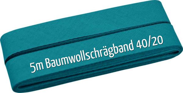 5m Schrägband aus Baumwolle petrol - Baumwollschrägband 40/20/10