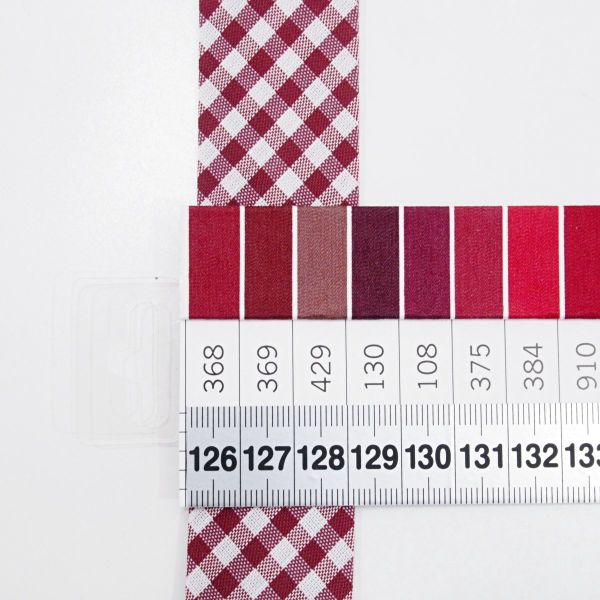Breites Schrägband bordeaux kariert 60/30mm gefalzt – Fb. 48 Vichykaro weinrot
