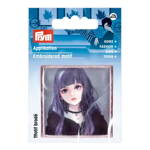 Bügelbild K-Pop Mädchen violette Haare – Applikation 50 × 50 mm