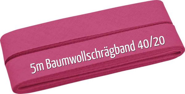 5m Schrägband aus Baumwolle himbeere - Baumwollschrägband 40/20/10