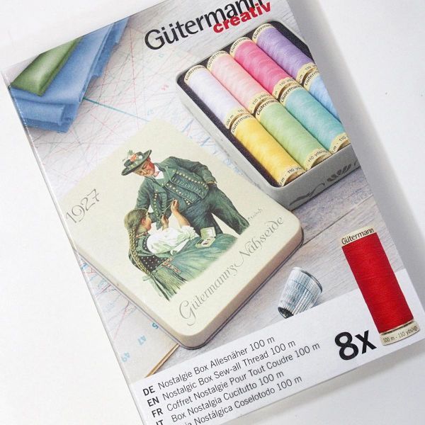 Nähgarn Nostalgie Set Pastell - 8x 100m Allesnäher Garn Gütermann 1927 Retro Metalldose Trachten