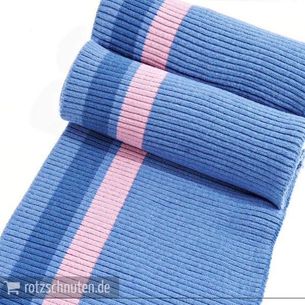 Strick Bündchen College blau rosa Streifen – Rippbündchen CLYDE 100x13cm Retro