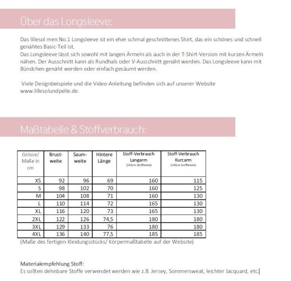 Schnittmuster Longsleeve Shirt für Herren Lillesol men No.1 Gr. XS - 4XL