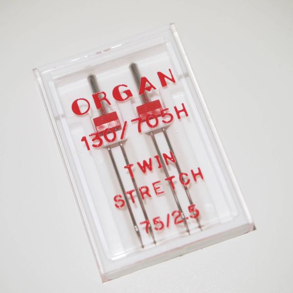 ORGAN Nähmaschinen Nadeln – 2x TWIN STRETCH 75/2,5 - Doppel Flachkolbennadel für Jersey und Strick Stoff