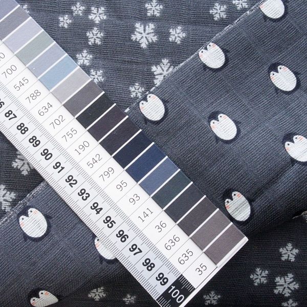 Baumwolle Musselin Pinguine Schneeflocken dunkelgrau mint – Double Gauze Mies & Moos Collection