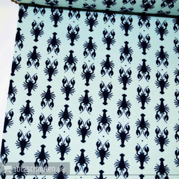 Baumwolljersey LOBSTER blue – kleine Hummer türkis blau von Riley Blake