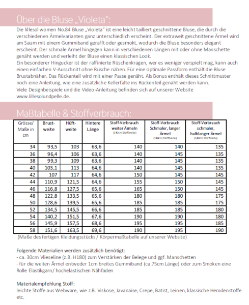 Schnittmuster Sommerbluse Violeta Damen Lillesol woman No.84 Gr. 34-58