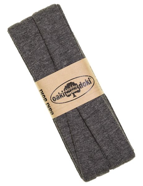 3m Elastisches Schrägband aus Jersey dunkelgrau meliert - Jerseyschrägband 40/20/10