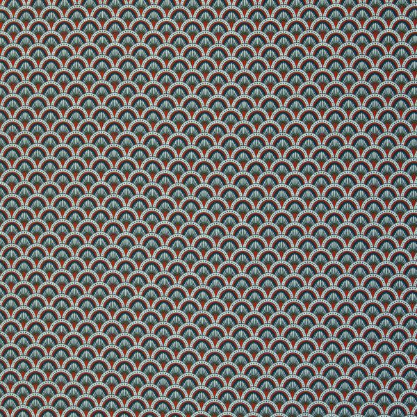 Dekostoff Canvas Secrets of Summer Fächer Muster blau rot creme – Baumwollcanvas von Swafing