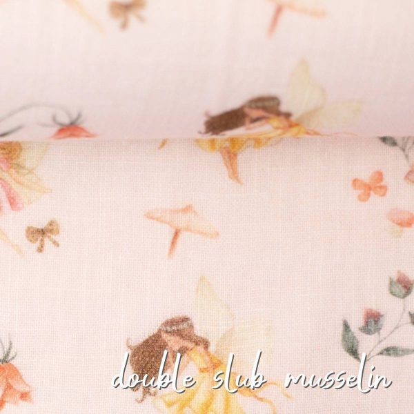 Double Slub Elfe Prinzessin Blüten zart rosa – Double Gauze Joy aus Baumwolle