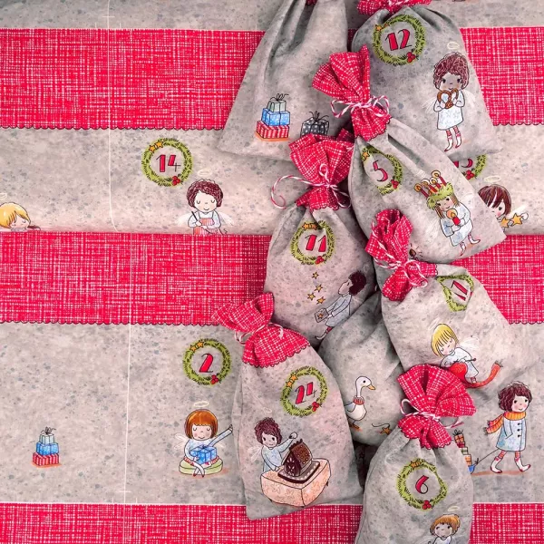 Bio Baumwolle Popeline Adventskalender Säckchen für Weihnachten von Susalabim 90cm
