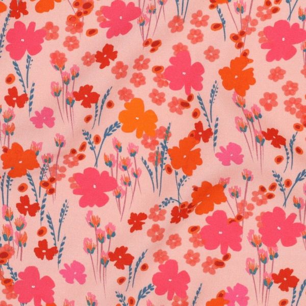 Viskose Webware LENZING™ ECOVERO™ Blumen rosa orange • weich fallender Blusenstoff