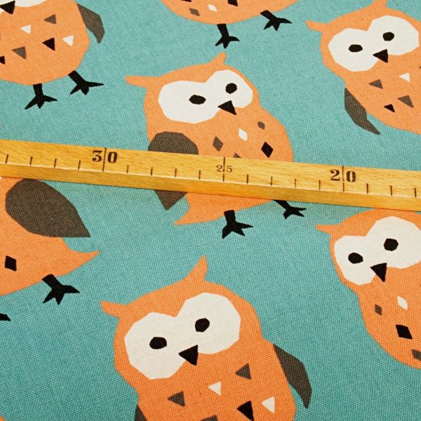 Kokka Leinenstoff Serie Trefle Nordic Animal - Eule altrosa auf Mint