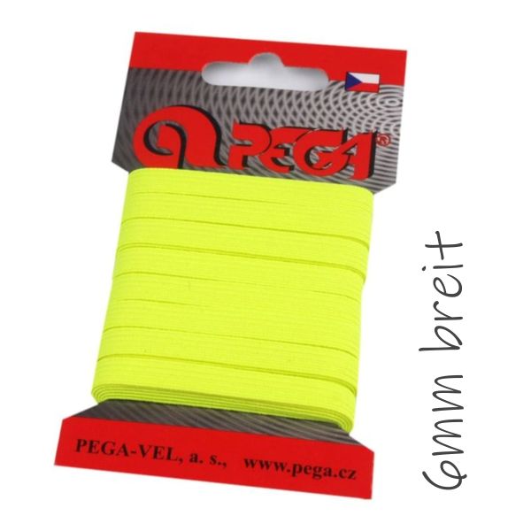 5m schmales Gummiband neon gelb - 6mm breit