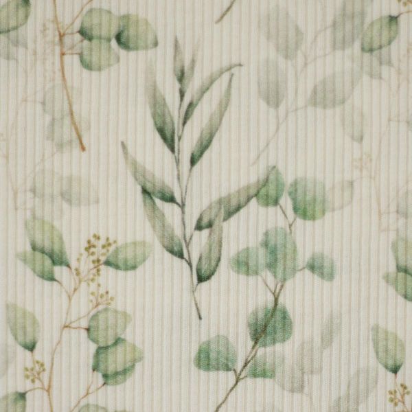 Rippjersey Eukalyptus Blätter Zweige weiß grün – Serie Mia von Swafing