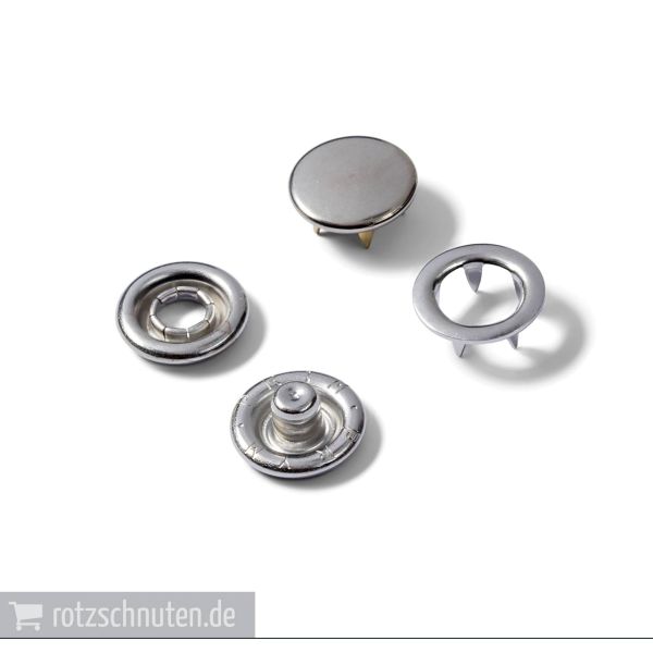 9 Jersey Druckknöpfe PRYM – 10mm silber mit Kappe und Werkzeug