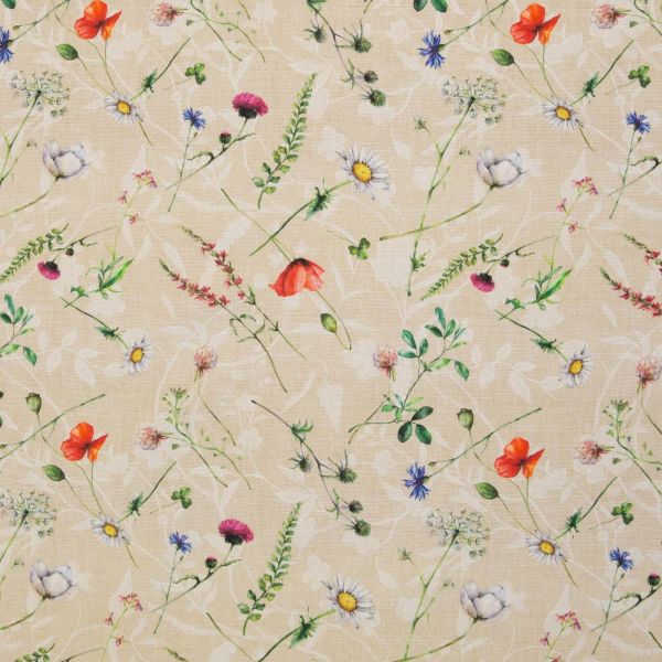 Deko Baumwollstoff mit Feldblumen Gräser beige - Serie Wilma von Swafing