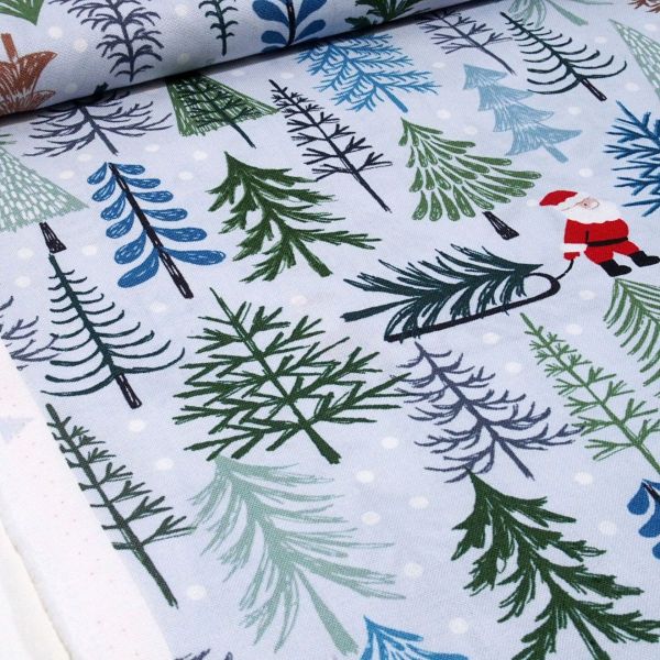 Baumwolle Tannenbäume Weihnachtsmann Schlitten - Christmas Tree Santa