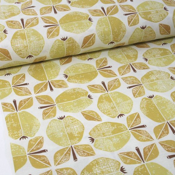 Baumwolle Retro Äpfel senf gelb – Apple Serie Under the Apple Tree by Cotton & Steel
