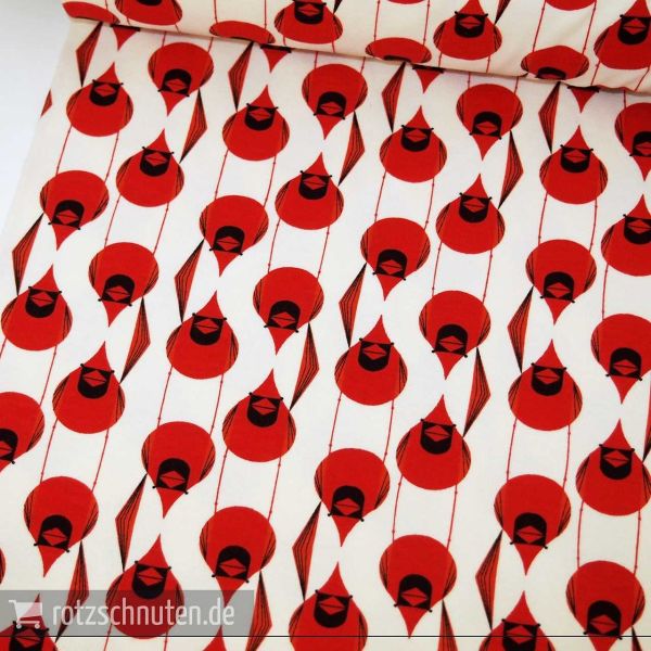 Bio Jersey Interlock BIRCH Charley Harper – Cardinal Stagger – roter Vogel