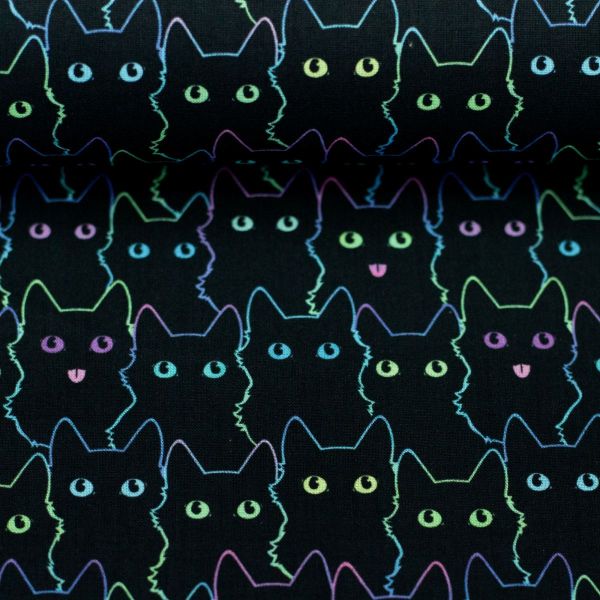 Baumwollstoff TIM Katzen schwarz bunt – Webware von Swafing