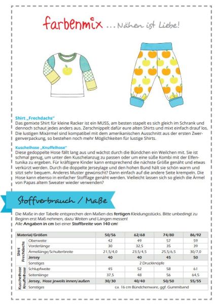 Schnittmuster Zwergenverpackung 2 von Farbenmix – Gr. 50-92 Pumphose Shirt Tunika Overall