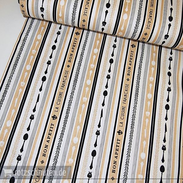 Baumwolle OOH LA LA Stripes – Besteck Streifen schwarz gold von Riley Blake