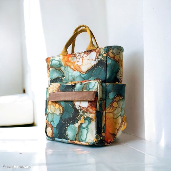 Oxford Gewebe für Taschen - Flowing Bloom - Marmor smaragd kupfer – Design von Sarah Mariam für Swa