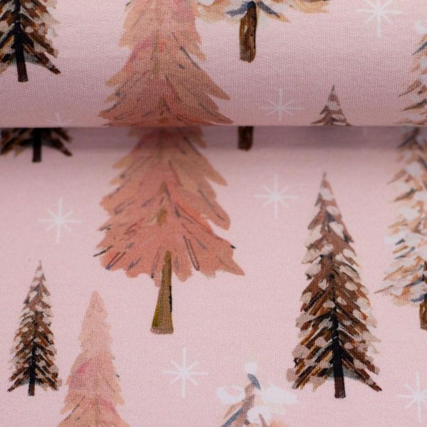 Sweat mit rosa Tannenbäumen Winter Weihnachten Schnee - French Terry Holly by Swafing