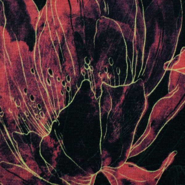 Alpenfleece schwarz coral rost mit großen Blüten – kuschelweicher Babysweat Nicki Wintersweat