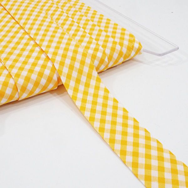 Breites Schrägband gelb kariert 60/30mm gefalzt – Fb. 5 Vichykaro gelb