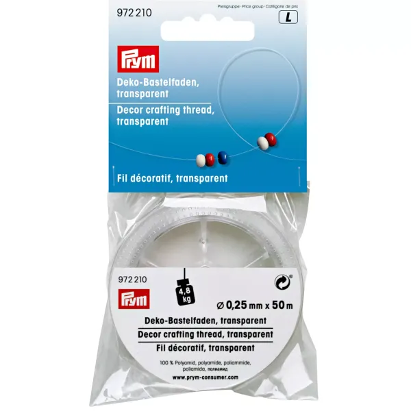 Prym Deko-Bastelfaden transparent 0,25 mm – 50 m Nylonfaden für Deko & Bastelarbeiten