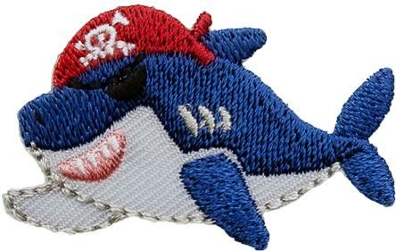 Bügelbild maritim kleiner Piraten Hai Fisch blau - Applikation zum aufbügeln