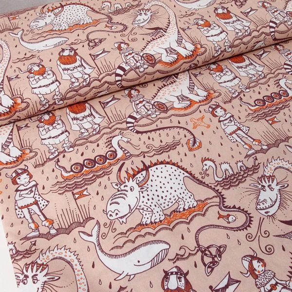 Bio Baumwolle Wikingerleben beige – Lillestoff Drachen & Wikinger by susalabim