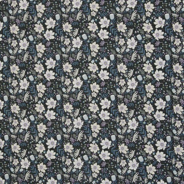Modal Jersey Just Flowers dunkelgrau flieder blaugrau – Swafing