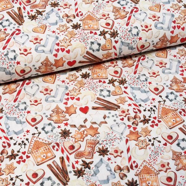 acufactum kleine Weihnachtsbäckerei - Baumwolle mit Zimtsternen Lebkuchenhäusern Zuckerstangen Nelke