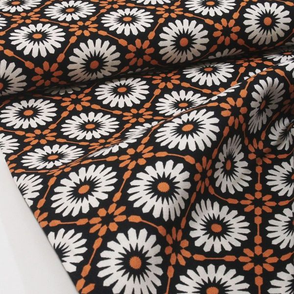 Baumwolle große Blüten orange schwarz Halloween - Midnight Magic 24090