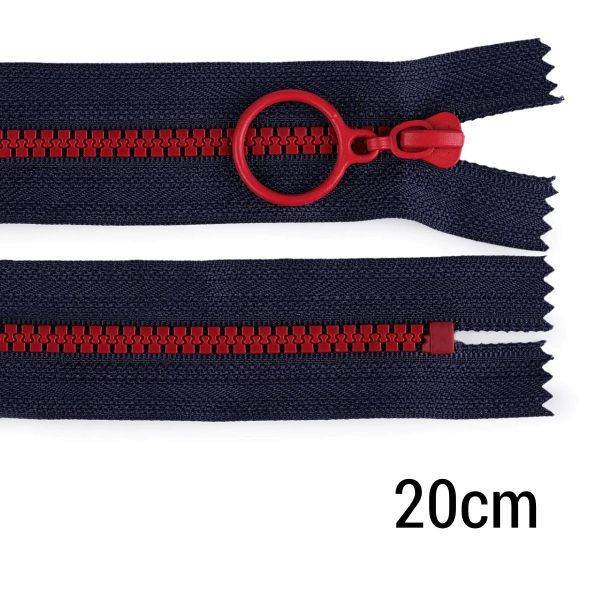 Reißverschluss Profil 20cm lang nicht teilbar für Taschen & Mäppchen blau rot