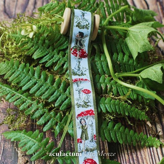 Webband Fliegenpilz und Elfen - von Acufactum grün rot