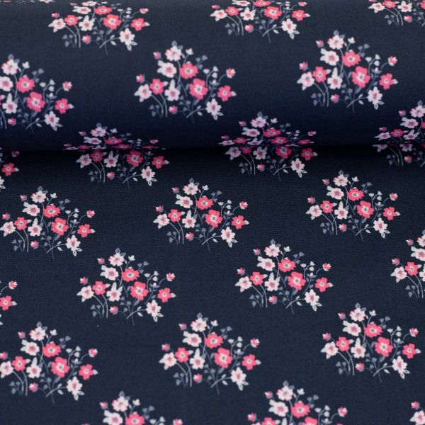 Baumwollstoff Floral Romance dunkelblau rosa • Blumenbouquets von Swafing