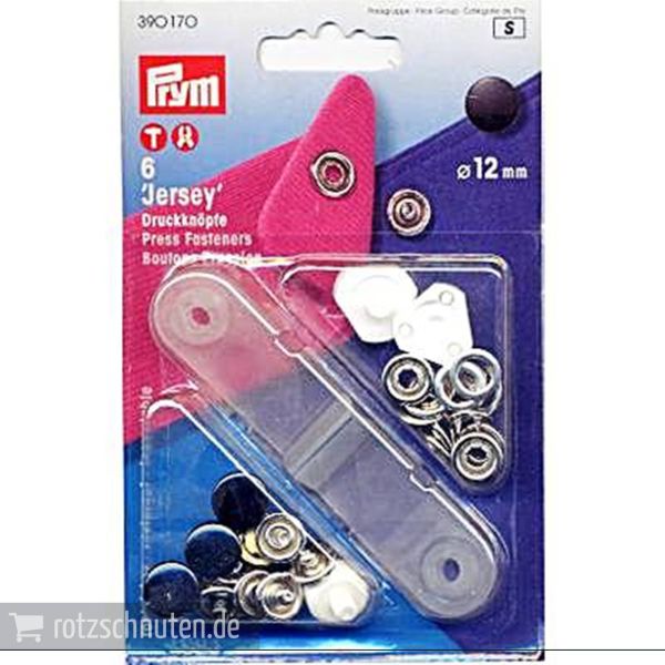 6 Jersey Druckknöpfe PRYM – 12mm schwarz mit Kappe und Werkzeug - Metall Druckknopf